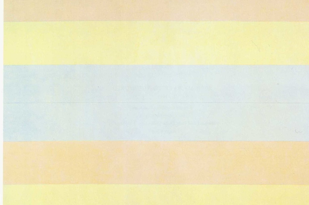 Agnes Martin. With My Back to the World. 1997. Synthetic polymer paint on canvas, six panels, each 60 x 60" (152.5 x 152.5 cm). Fractional and promised gift of the Ovitz Family Collection