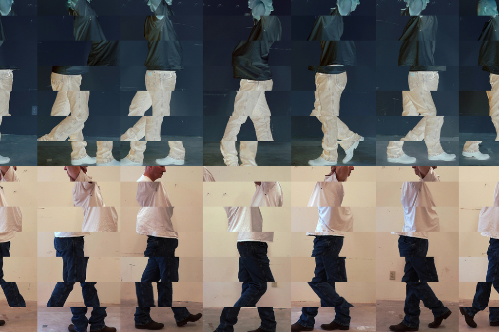 Bruce Nauman. Contrapposto Studies, i through vii. 2015/16. Seven-channel video (color, sound, continuous duration), dimensions variable. Jointly owned by The Museum of Modern Art, New York, acquired in part through the generosity of Agnes Gund and Jo Carole and Ronald S. Lauder; and Emanuel Hoffmann Foundation, on permanent loan to Öffentliche Kunstsammlung Basel. © 2018 Bruce Nauman/Artists Rights Society (ARS), New York. Photo courtesy the artist and Sperone Westwater, New York