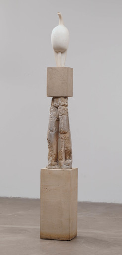 Constantin Brancusi. Maiastra. 1910–12. White marble, 22” (55.9 cm) high, on three-part limestone pedestal, 70” (177.8 cm) high, of which the middle section is Double Caryatid, c. 1908. Katherine S. Dreier Bequest. © Succession Brancusi - All rights reserved (ARS) 2018
