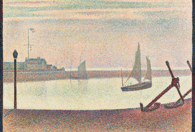 Georges-Pierre Seurat. The Channel at Gravelines, Evening, Marine avec des ancres. 1890. Oil on canvas, 25 3/4 x 32 1/4" (65.4 x 81.9 cm). Gift of Mr. and Mrs. William A. M. Burden