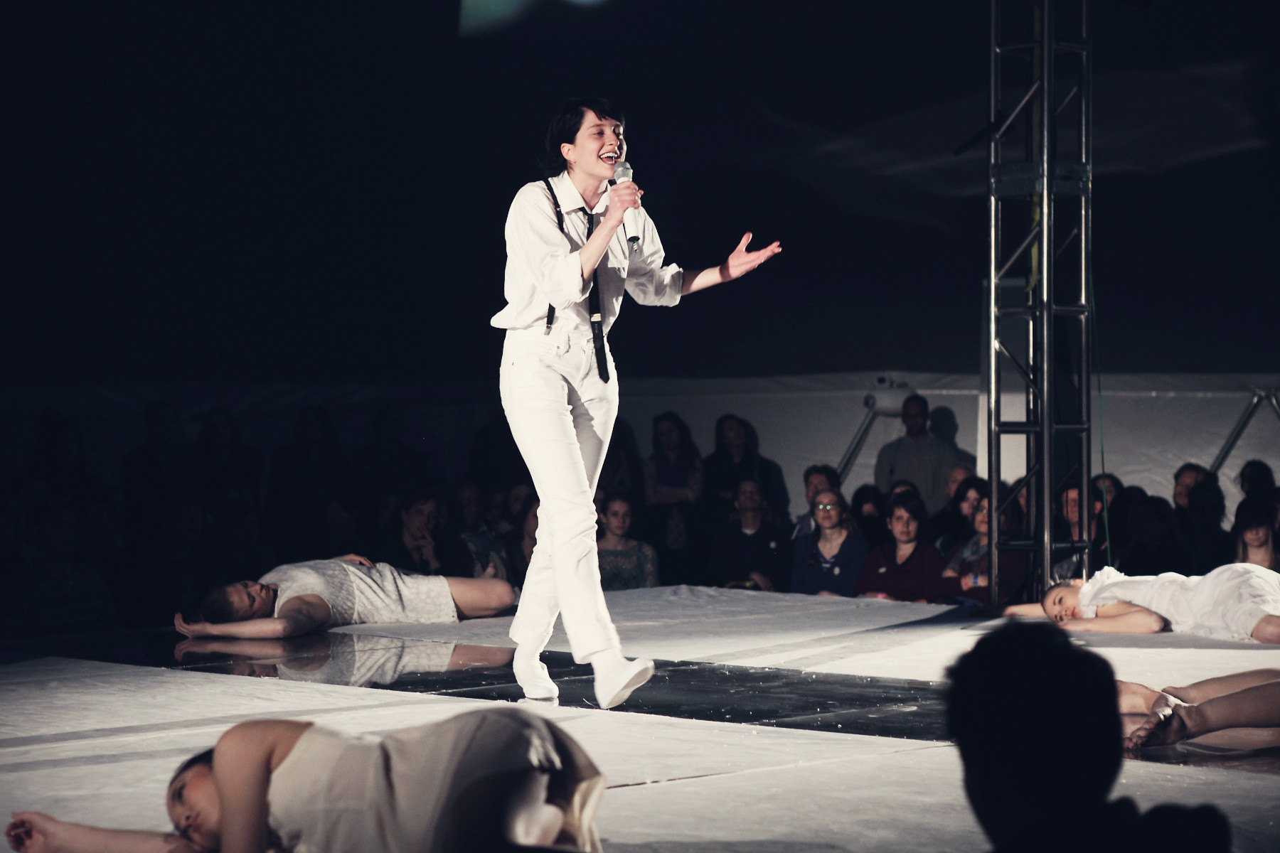 The Premiere of Multimedia Performance Bird Shit on April 7, 2013, presented at MoMA PS1 as part of VW Sunday Sessions 2012-2013. Photo by Charles Roussel.