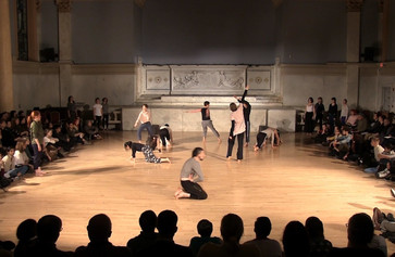 Performance view of Yoshiko Chuma + Jodi Melnick Workshop, Judson Memorial Church, January 22, 2018. Still image of video by Quentin Burley