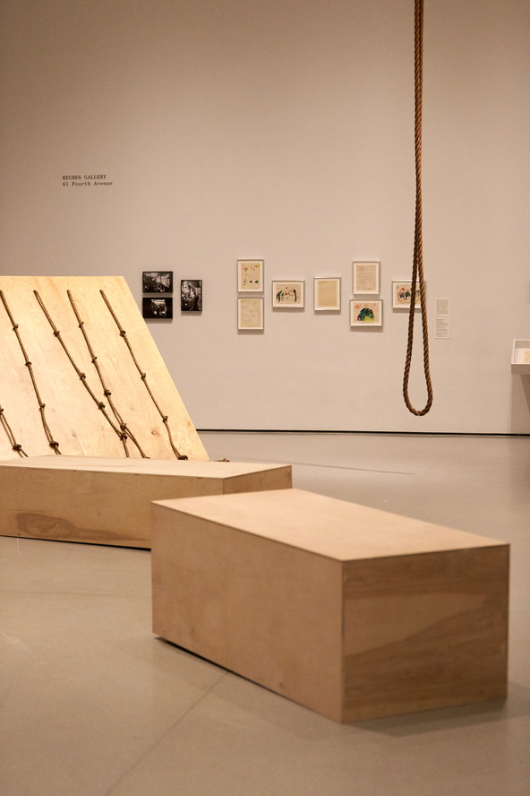 Made at a time when Simone Forti had just moved to New York City, the Dance Constructions feature interactions between people and simply-made objects. Forti said, “I made the Dance Constructions out of the need to feel things as simple and basic as the gravitational pull between my mass and the rest of the earth.”