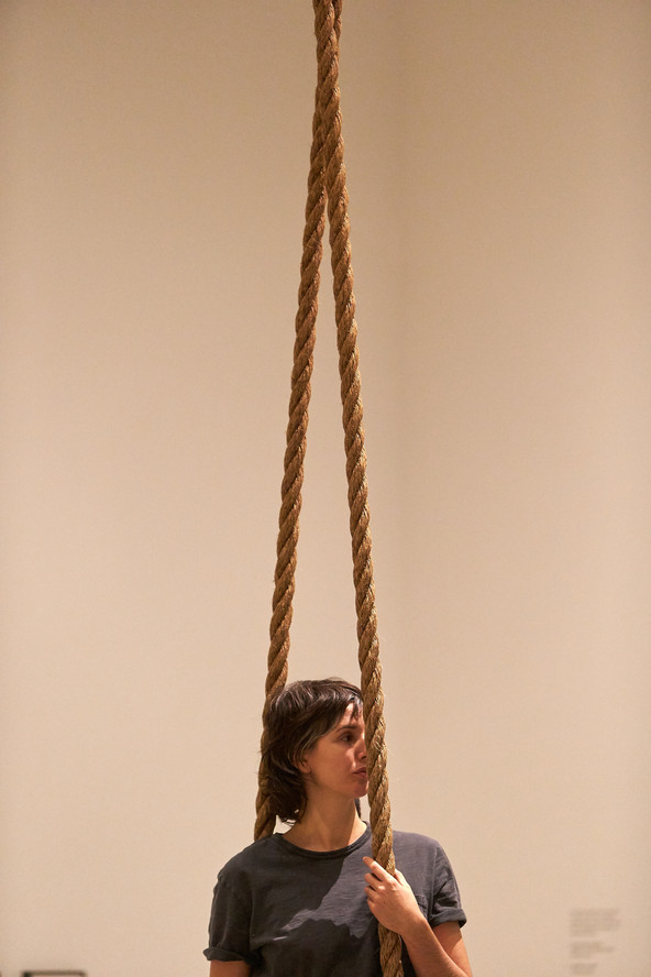 The soundtrack, a full 13-minute-long composition by La Monte Young titled 2 sounds, plays for the duration of the piece. Jessie listens, absorbed in the music, silently encouraging the audience to do the same.