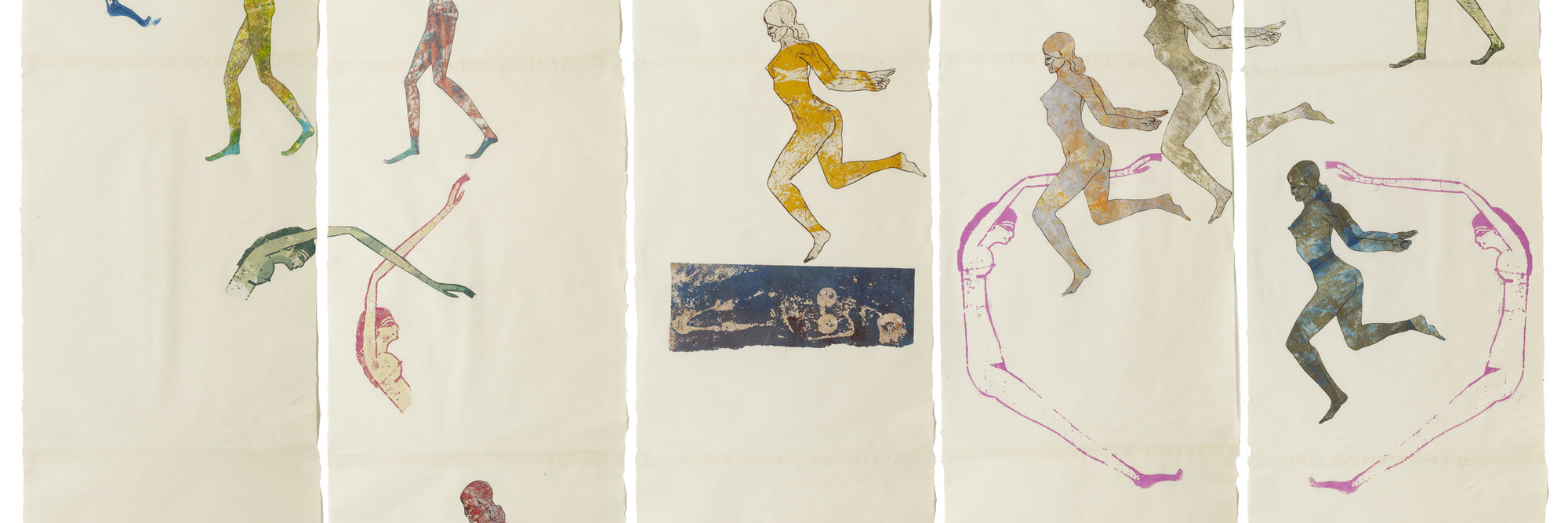 Nancy Spero. The Goddess Nut II. 1990. Handprinting and printed collage on paper, five panels, 7&#39; x 9&#39; 2&#34; (213.4 x 279.4 cm) overall. © 2019 The Nancy Spero and Leon Golub Foundation for the Arts/Licensed by VAGA at ARS, NY, courtesy Galerie Lelong &amp; Co. Photo: Michael Bodycomb