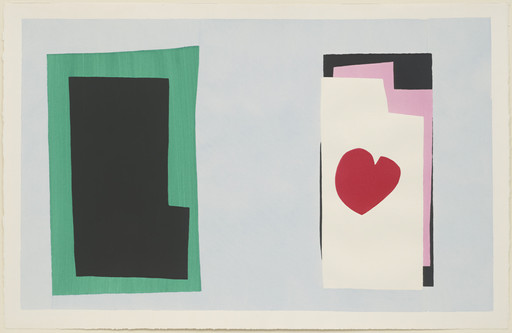Henri Matisse. The Heart (Le Coeur) from Jazz. 1947. One from a portfolio of 20 pochoirs, composition (irreg.): 14 13⁄16 × 24” (37.7 × 61 cm); sheet: 16 9⁄16 × 25 11⁄16” (42.1 × 65.3 cm). Gift of the artist. © 2019 Succession H. Matisse/Artists Rights Society (ARS), New York