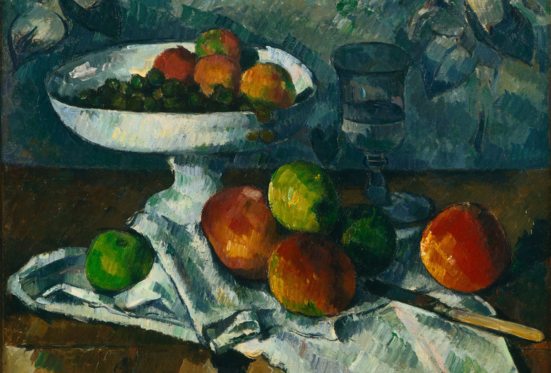 Paul Cezanne. Still Life with Fruit Dish. 1879–80. Oil on canvas, 18 ¼ x 21 ½” (46.4 x 54.6 cm). Gift of Mr. and Mrs. David Rockefeller