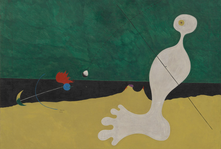 Joan Miró. Person Throwing a Stone at a Bird. 1926. Oil on canvas, 29 x 36 1/4&#34; (73.7 x 92.1 cm). Purchase. ©2019 Successió Miró/Artists Rights Society (ARS), New York/ADAGP, Paris