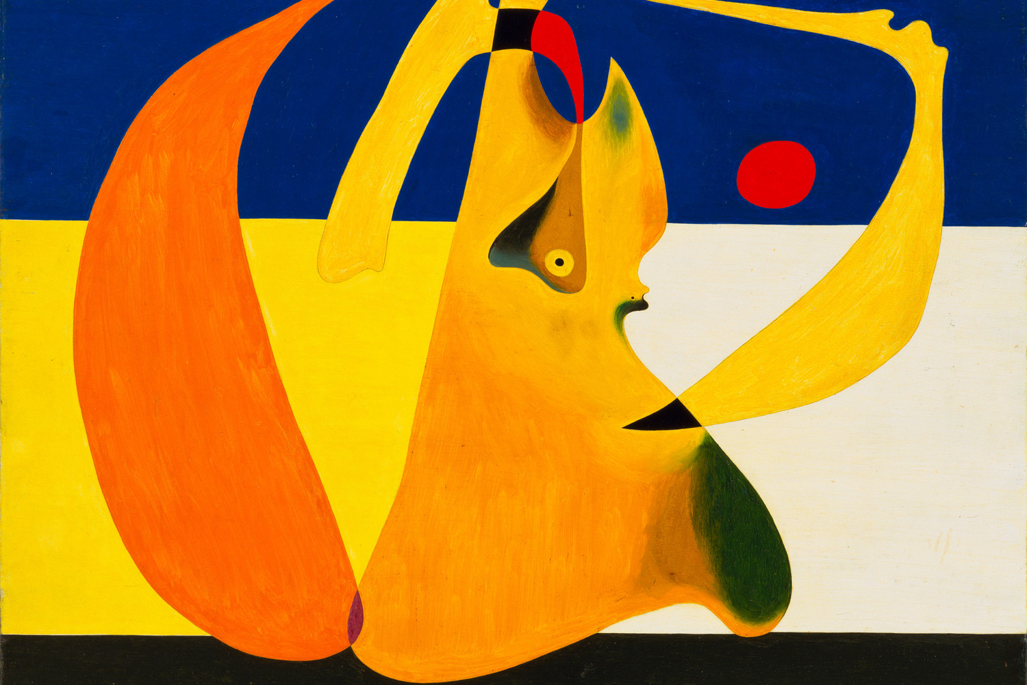 Joan Miró. Bather. 1932. Oil and pencil on wood, 14 1/2 x 18" (36.8 x 45.7 cm). Gift of Celeste and Armand P. Bartos. © 2019 Successió Miró/Artists Rights Society (ARS), New York/ADAGP, Paris