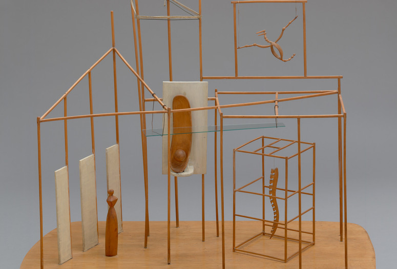 Alberto Giacometti. The Palace at 4 a.m. 1932. Wood, glass, wire, and string, 25 x 28 1/4 x 15 3/4" (63.5 x 71.8 x 40 cm). Purchase. © 2019 Artists Rights Society (ARS), New York/ADAGP, Paris