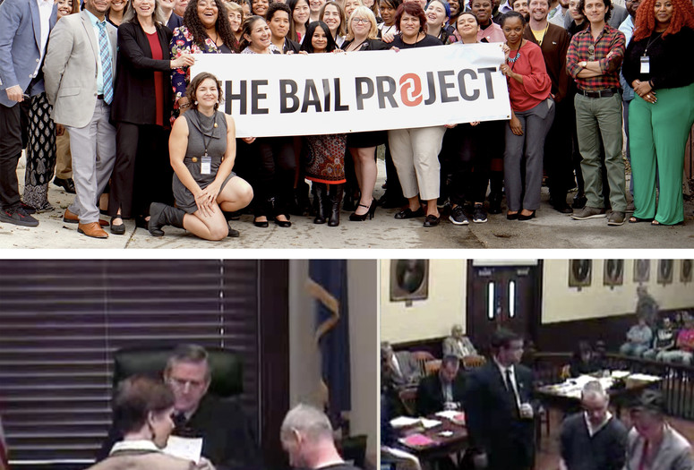 Photo Courtesy of The Bail Project; Screengrabs from video show David Jones alongside his public defender, Valetta Browne, in three of his eleven appearances before the Clark County Court in Kentucky. CLARK COUNTY COURT.