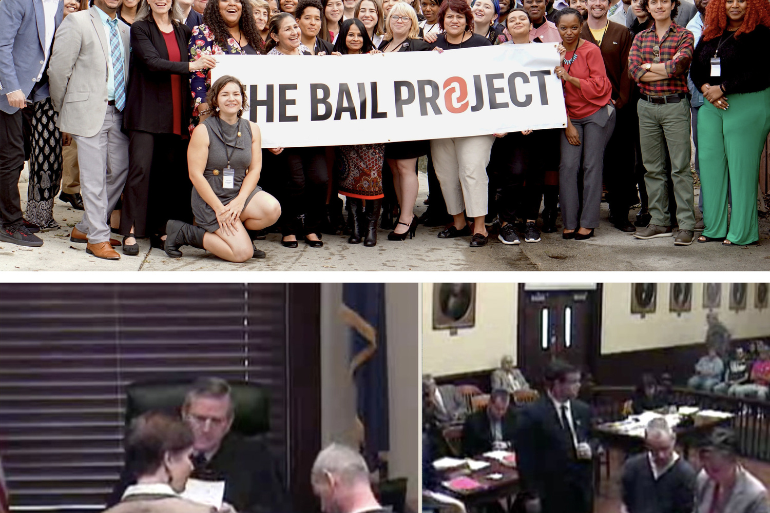Photo Courtesy of The Bail Project; Screengrabs from video show David Jones alongside his public defender, Valetta Browne, in three of his eleven appearances before the Clark County Court in Kentucky. CLARK COUNTY COURT.