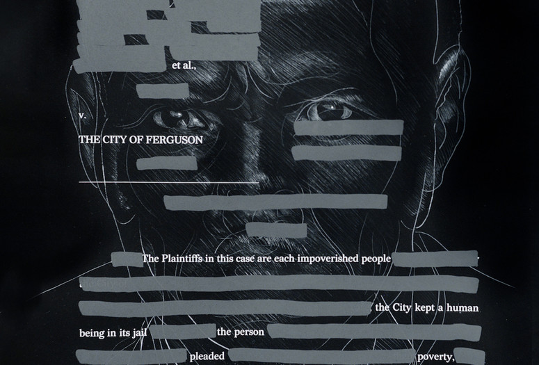 Titus Kaphar and Reginald Dwayne Betts. Untitled (from the Redaction project). 2019. Etching and silkscreen on paper, 22 x 30". Image courtesy Titus Kaphar Studio. Photo: Merik Goma