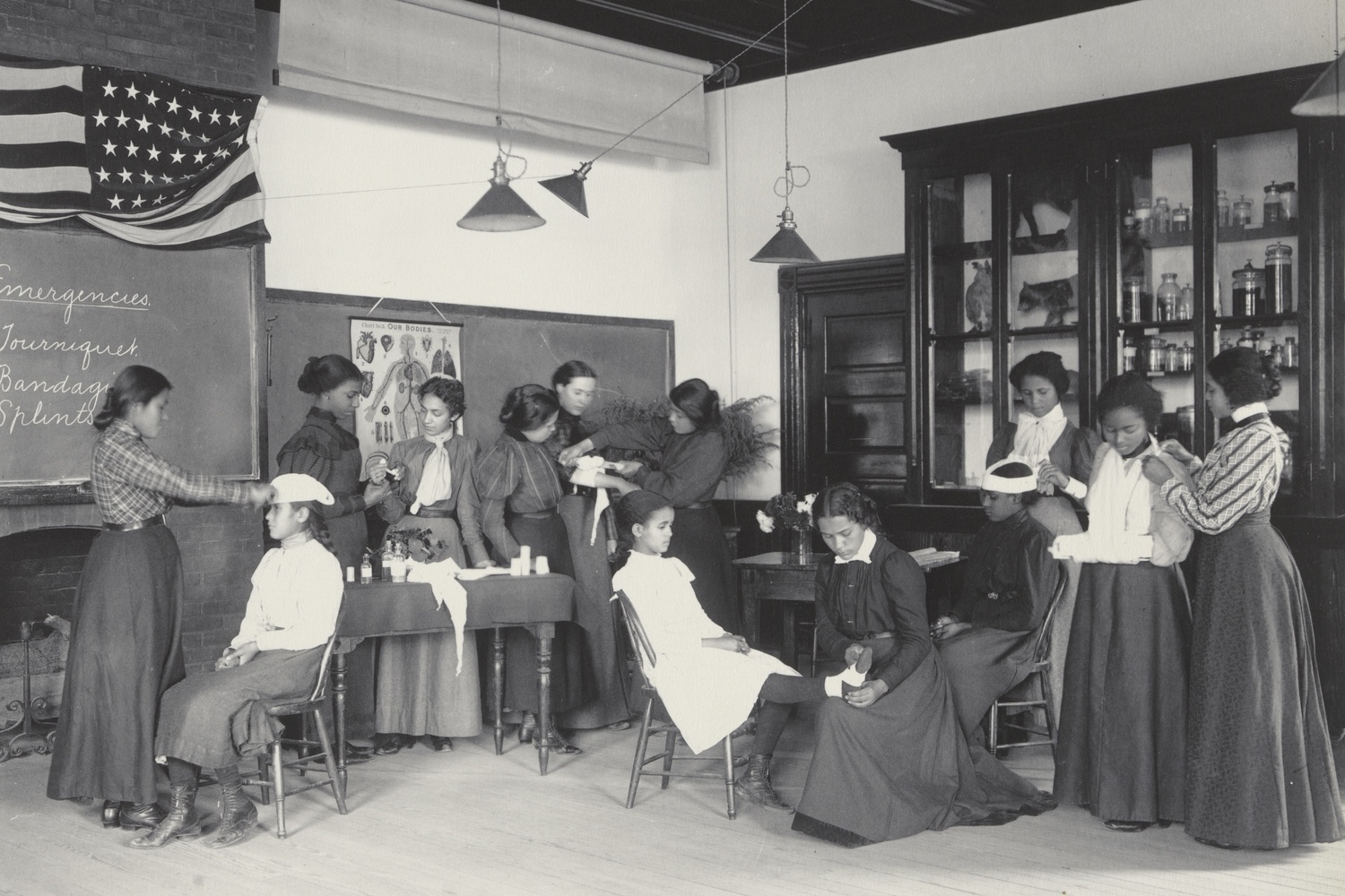 Frances Benjamin Johnston. Physiology. Class in emergency work. From The Hampton Album. 1899–1900. One from an album of 159 platinum prints, 7 9/16 × 9 1/2" (19.2 × 24.2 cm). The Museum of Modern Art, New York. Gift of Lincoln Kirstein