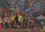 Antonio Berni. New Chicago Athletic Club (Club atlético Nueva Chicago). 1937. Oil on canvas, 6&#39; 3/4&#34; × 9&#39; 10 1/4&#34; (184.8 × 300.4 cm). The Museum of Modern Art, New York. Inter-American Fund. © 2019 Fundación Antonio Berni and Luis Emilio De Rosa, Argentina