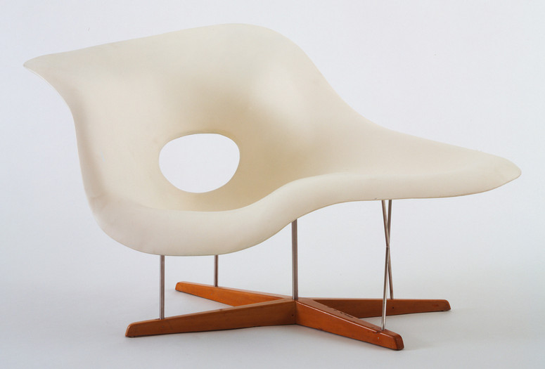 Charles Eames, Ray Eames. Prototype for Chaise Longue (La Chaise). 1948. Hard rubber foam, plastic, wood, and metal, 32 1/2 x 59 x 34 1/4&#34; (82.5 x 149.8 x 87 cm). Gift of the designers