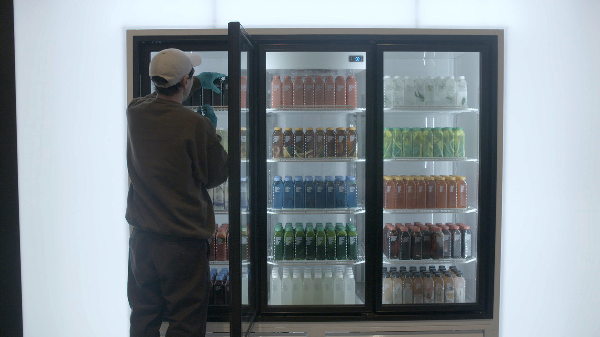 Once the drinks were loaded, Kline styled the bottles so that they look appealing and draw the viewer in. The team is creating a recipe “cookbook” to serve as a guide for future installations.