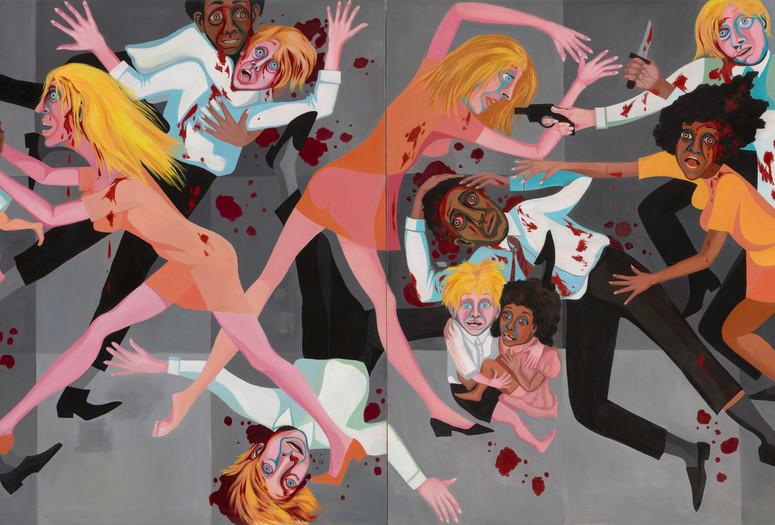 Faith Ringgold. American People Series #20: Die. 1967. Oil on canvas, two panels, 72 x 144&#34; (182.9 × 365.8 cm). Purchase; and gift of The Modern Women&#39;s Fund