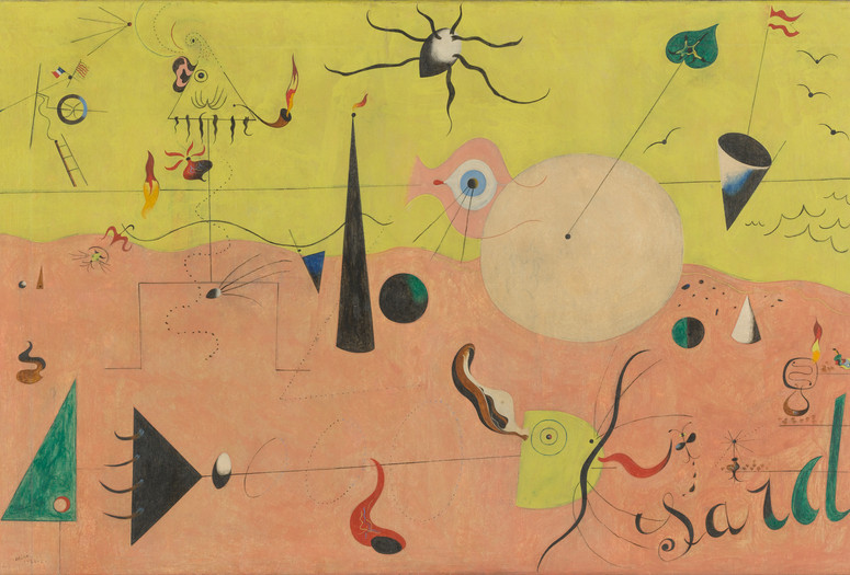 Joan Miró. The Hunter (Catalan Landscape). 1923–24. Oil on canvas, 25 1/2 x 39 1/2" (64.8 x 100.3 cm). Purchase. © 2019 Successió Miró/Artists Rights Society (ARS), New York/ADAGP, Paris