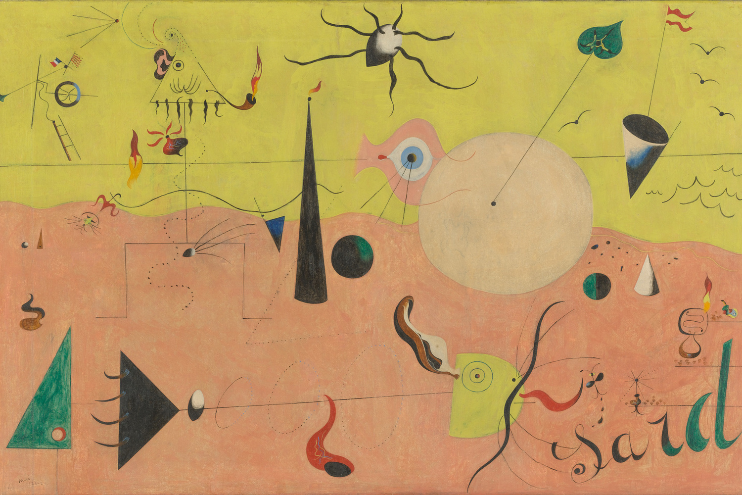 Joan Miró. The Hunter (Catalan Landscape). 1923–24. Oil on canvas, 25 1/2 x 39 1/2" (64.8 x 100.3 cm). Purchase. © 2019 Successió Miró/Artists Rights Society (ARS), New York/ADAGP, Paris