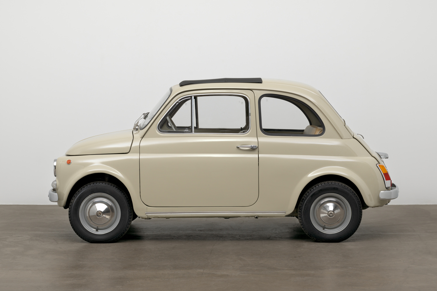 Dante Giacosa. 500f city car. Designed 1957 (this example 1968). Steel with fabric top, 52 × 52 × 116 7/8" (132.1 × 132.1 × 296.9 cm). Manufacturer: Fiat S.p.A., Turin, Italy. Gift of Fiat Chrysler Automobiles Heritage