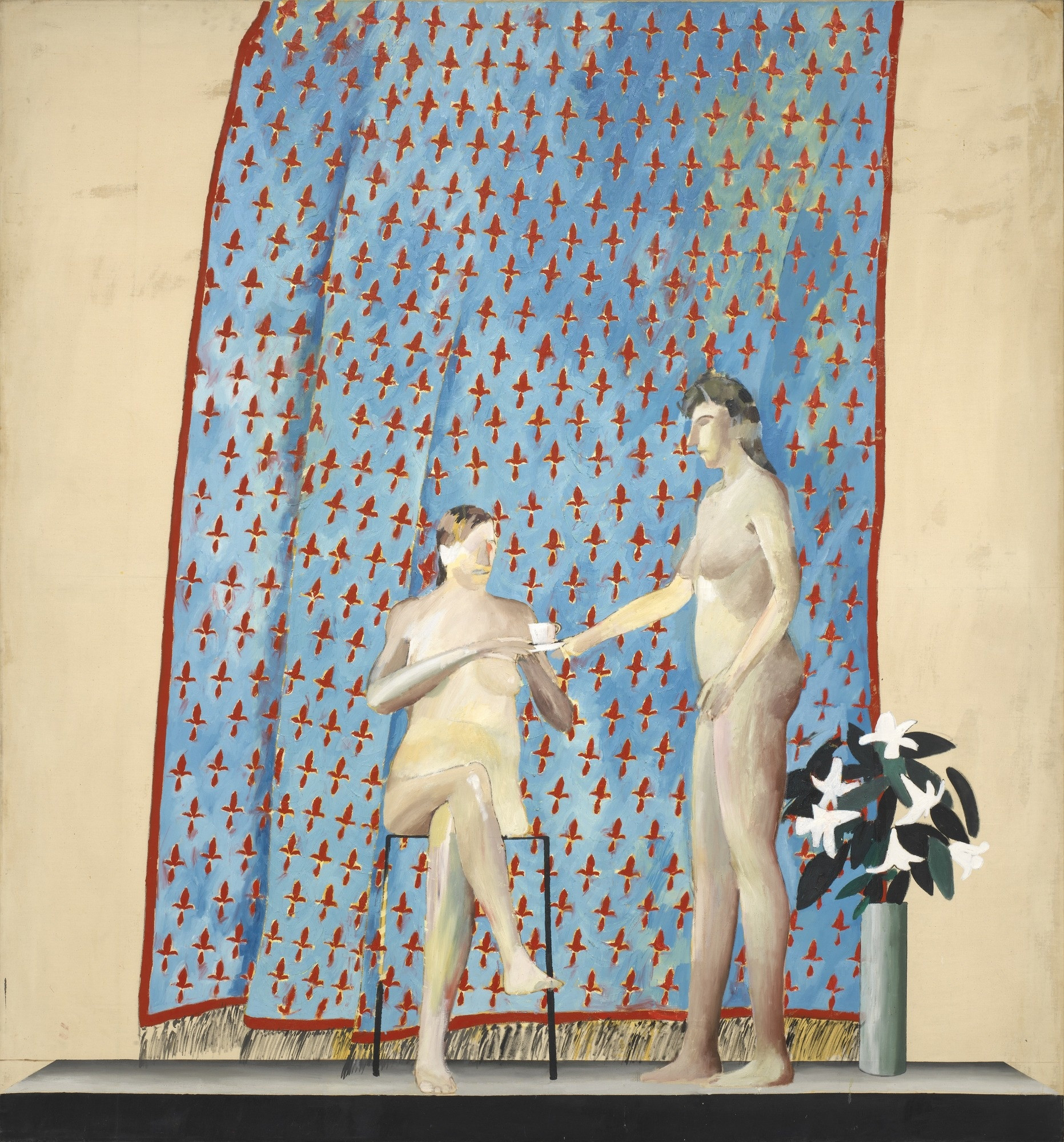 David Hockney. Seated Woman Being Served Tea by Standing Companion. 1963