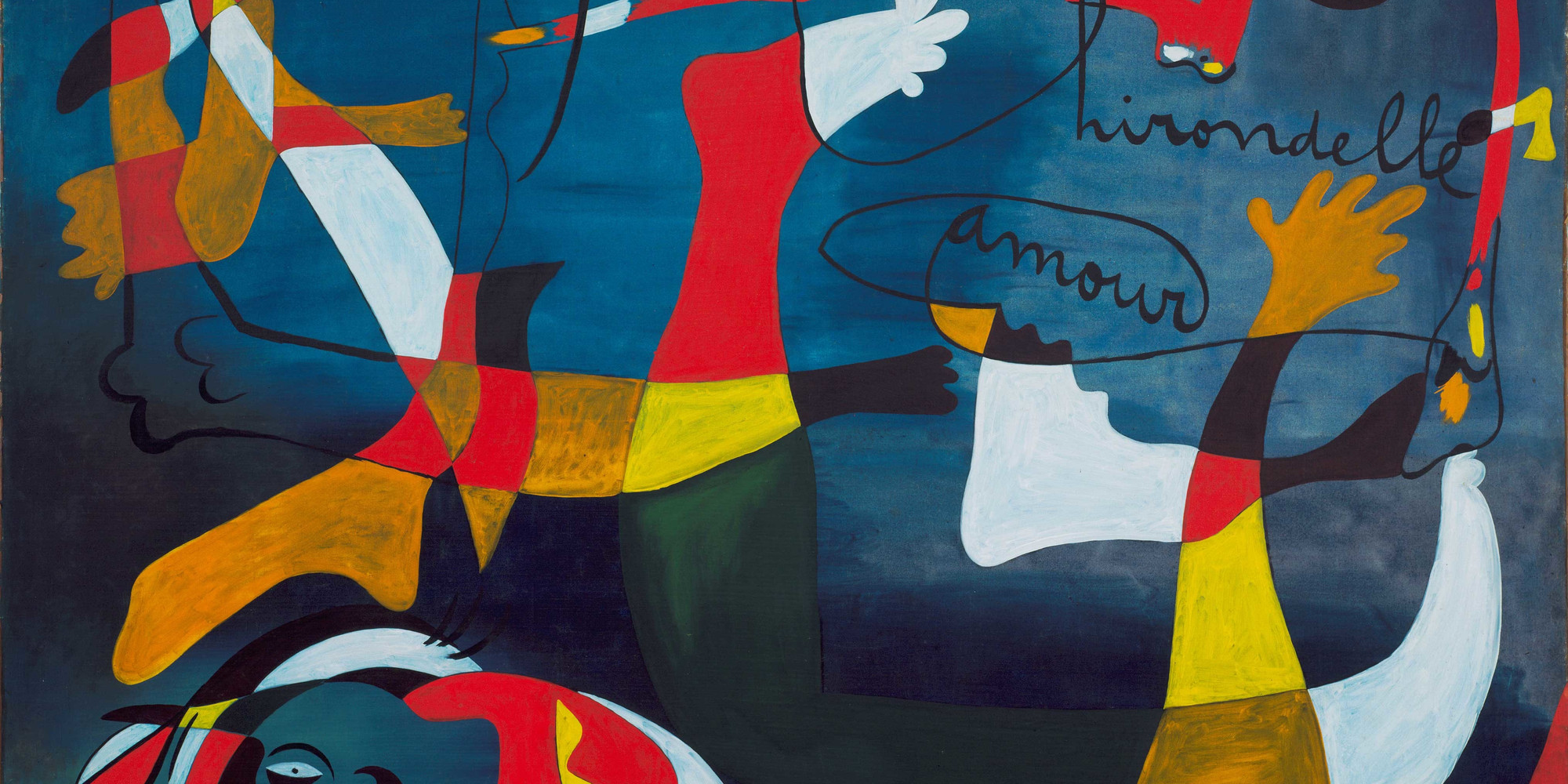 Joan Miró. “Hirondelle Amour”. 1933–34. Oil on canvas, 6' 6 1/2" × 8' 1 1/2" (199.3 × 247.6 cm). Gift of Nelson A. Rockefeller. © 2019 Successió Miró/Artists Rights Society (ARS), New York/ADAGP, Paris