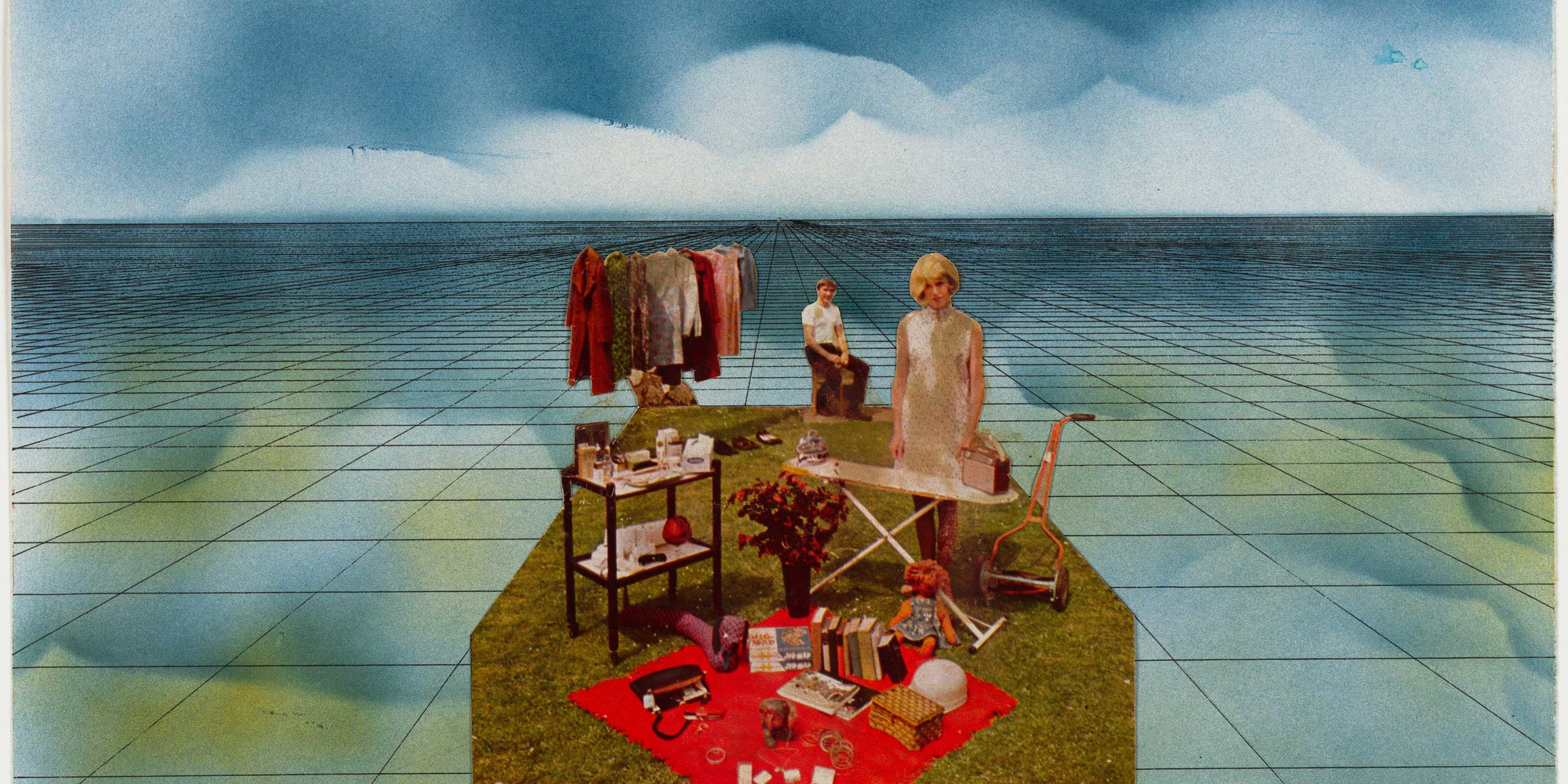 Superstudio. Supersurface, The Happy Island, project. 1971. Designers: Gian Piero Frassinelli, Alessandro Magris, Roberto Magris, Adolfo Natalini, Cristiano Toraldo di Francia, Alessandro Poli. Ink, airbrush, graphite, and cut-and-pasted printed paper on paper, 19 3/4 × 27 5/8" (50.2 × 70.2 cm). Given anonymously