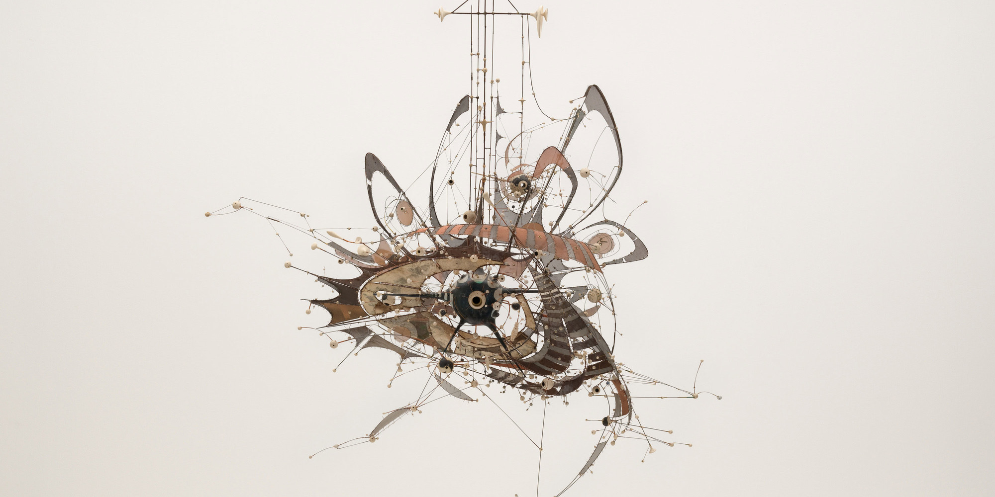 Lee Bontecou. Untitled. 1980–98. Welded steel, porcelain, wire mesh, canvas, grommets, and wire, 7 x 8 x 6' (213.4 x 243.8 x 182.9 cm). Gift of Philip Johnson (by exchange) and the Nina and Gordon Bunshaft Bequest Fund. © 2017 Lee Bontecou. Photo: Jonathan Muzikar