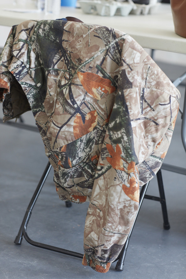 Allison Janae Hamilton’s jacket during exhibition installation