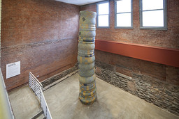 Gavin Kenyon. Pillar. 2014. Concrete, watercolor, steel. Courtesy the artist, Ramiken Crucible, New York, NY and Blum &amp; Poe, Los Angeles, CA. Installation view of Gavin Kenyon: Reliquary Void at MoMA PS1. Photo: Matthew Septimus.