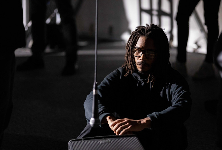 Jeremy Toussaint-Baptiste. Pendulum Music: An Arrangement for Four Performers and Geodesic Dome. October 21, 2018. Presented at MoMA PS1 as part of VW Sunday Sessions 2018-2019. Photograph: Walter Wlodarczyk