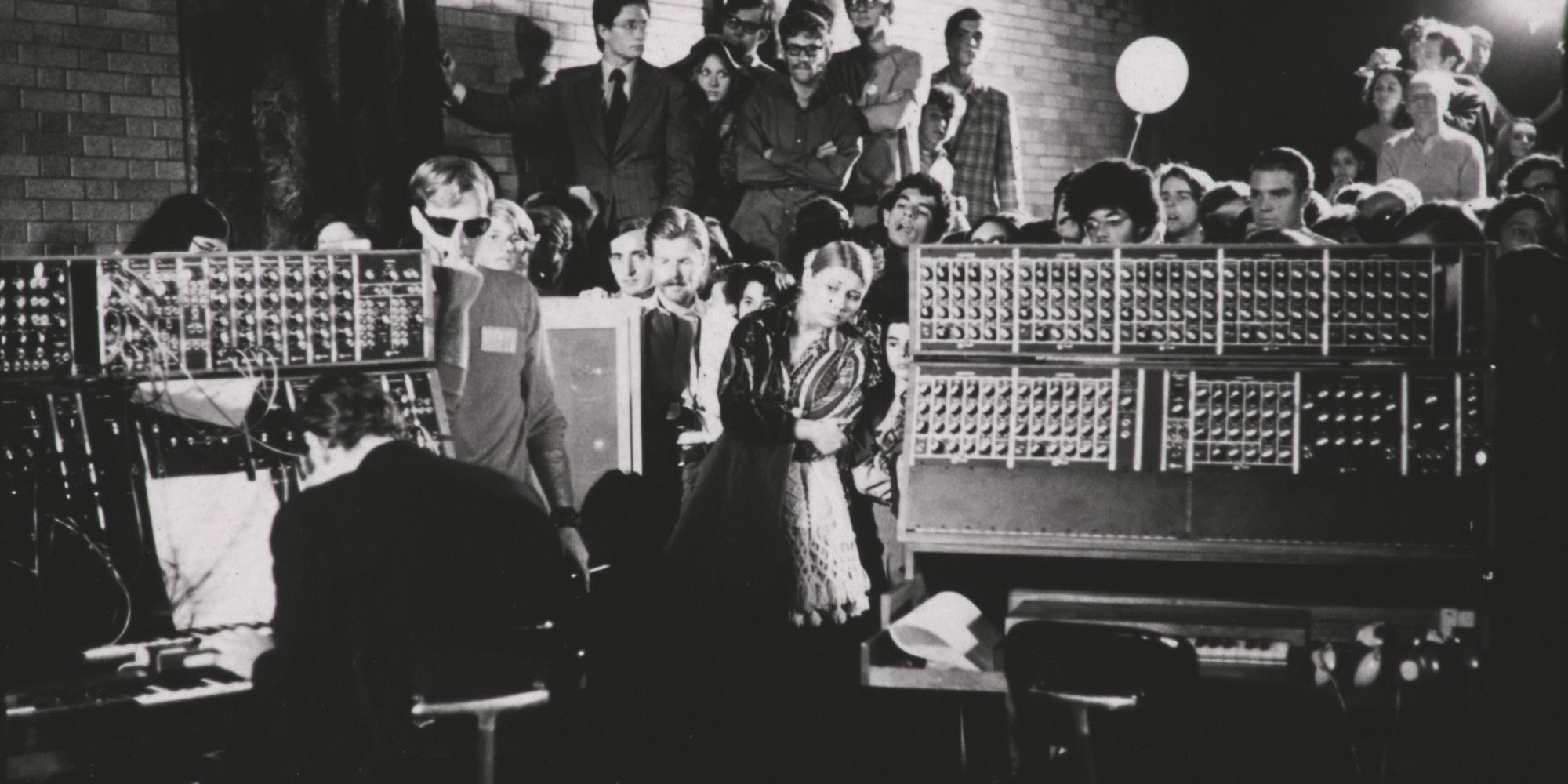 View of the concert performance Robert Moog and the Moog Synthesizer, part of the Jazz in the Garden series, The Museum of Modern Art, August 28, 1969. Photographer: Peter Moore. Photographic Archive. The Museum of Modern Art Archives, New York