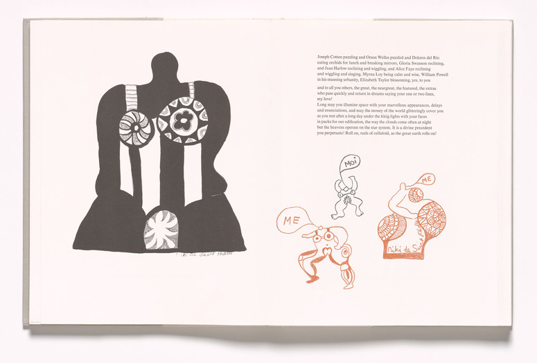 Niki de Saint Phalle. In-text plate (folios 41 verso and 42 recto) from In Memory of My Feelings. 1967. Author: Frank O’Hara. One from an illustrated book with 46 lithographs, composition (irreg.): 9 9/16 × 14 5/8" (24.3 × 37.2cm); page (two-page spread): 11 15/16 × 17 15/16" (30.4 × 45.6 cm). Publisher: The Museum of Modern Art, New York. Printer: Crafton Graphic Company, Inc., New York. Gift of The Museum of Modern Art Department of Publications. © 2019 Artists Rights Society (ARS), New York/ADAGP, Paris