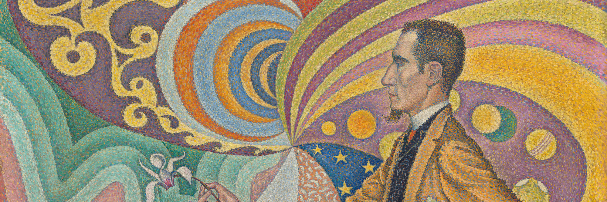 Paul Signac. Opus 217. Against the Enamel of a Background Rhythmic with Beats and Angles, Tones, and Tints, Portrait of M. Félix Fénéon in 1890. 1890. Oil on canvas. 29 x 36 1/2″ (73.5 x 92.5 cm). The Museum of Modern Art, New York. Gift of Mr. and Mrs. David Rockefeller, 1991. Photo by Jonathan Muzikar. © 2019 Artists Rights Society (ARS), New York / ADAGP, Paris