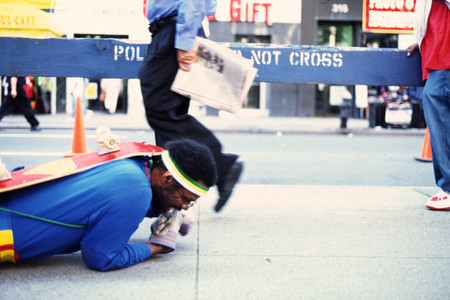 Pope.L. The Great White Way, 22 miles, 9 years, 1 street. 2000–09. Performance. © Pope.L. Courtesy of the artist and Mitchell – Innes &amp; Nash, New York