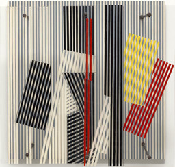 Jesús Rafael Soto (Venezuelan, 1923–2005). Doble transparencia (Double Transparency) (detail). 1956. Oil on plexiglass and wood with metal rods and bolts, 21 5/8 × 21 5/8 × 12 5/8″ (55 × 55 × 32 cm). The Museum of Modern Art, New York. Gift of Patricia Phelps de Cisneros through the Latin American and Caribbean Fund in honor of Ana Teresa Arismendi. © 2020 Artists Rights Society (ARS), New York/ADAGP, Paris