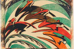 Sybil Andrews. Racing. 1934. Linoleum cut, composition: 10 5/16 × 13 1/2&#34; (26.2 × 34.3 cm); sheet (irreg.): 11 7/8 × 14 15/16&#34; (30.2 × 37.9 cm). Publisher: the artist, London. Printer: the artist, London. Edition: 60. Sharon P. Rockefeller Fund and General Print Fund. © 2019 Estate of Sybil Andrews