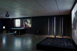 Joan Jonas. Mirage. 1976/1994/2005. Six videos (black and white, sound and silent; duration variable), props, stages, and photographs, dimensions variable. Gift of Richard J. Massey, Clarissa Alcock Bronfman, Agnes Gund, and Committee on Media Funds. © 2019 Joan Jonas