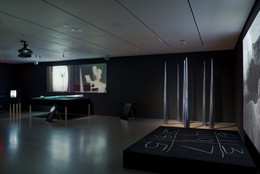 Joan Jonas. Mirage. 1976/1994/2005. Six videos (black and white, sound and silent; duration variable), props, stages, and photographs, dimensions variable. Gift of Richard J. Massey, Clarissa Alcock Bronfman, Agnes Gund, and Committee on Media Funds. © 2019 Joan Jonas