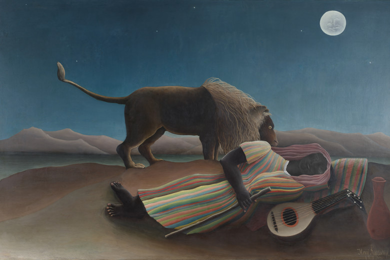 Henri Rousseau. The Sleeping Gypsy.1897. Oil on canvas. 51&#34; x 6&#39; 7&#34; (129.5 x 200.7 cm). Gift of Mrs. Simon Guggenheim