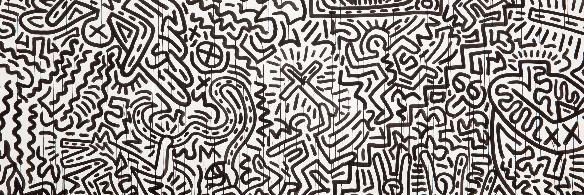 Keith Haring. Untitled. 1982. Ink on two sheets of paper, sheet: 72 × 671 1/2&#34; (182.9 × 1705.6cm) Part (panel a): 72 × 360 3/4&#34; (182.9 × 916.3 cm) Part (panel b): 72 × 310 1/4&#34; (182.9 × 788 cm). Gift of the Estate of Keith Haring, Inc. © 2019 The Keith Haring Foundation