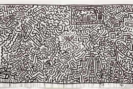 Keith Haring. Untitled. 1982. Ink on two sheets of paper, sheet: 72 × 671 1/2&#34; (182.9 × 1705.6cm) Part (panel a): 72 × 360 3/4&#34; (182.9 × 916.3 cm) Part (panel b): 72 × 310 1/4&#34; (182.9 × 788 cm). Gift of the Estate of Keith Haring, Inc. © 2019 The Keith Haring Foundation