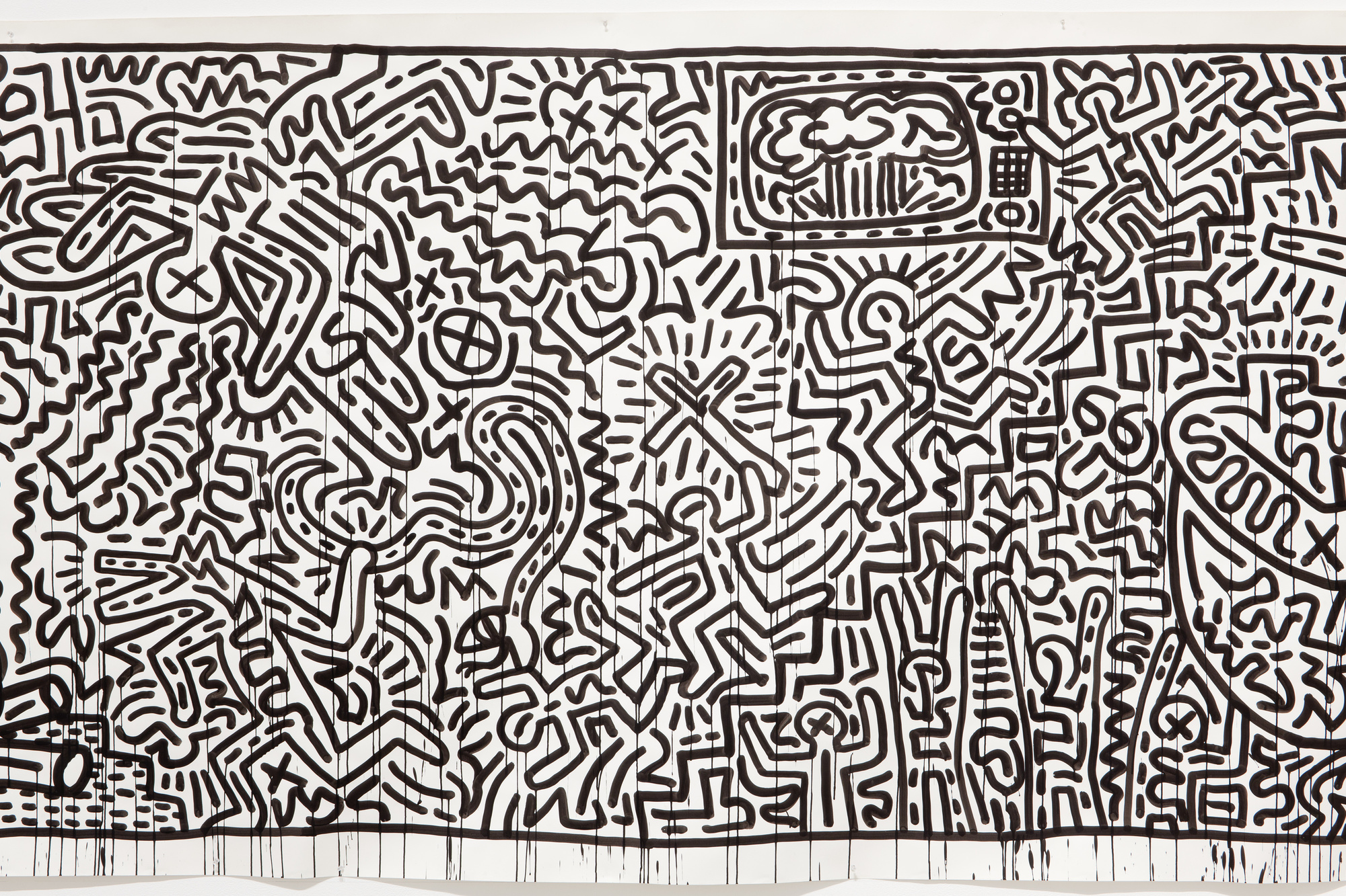 Keith Haring. Untitled. 1982. Ink on two sheets of paper, sheet: 72 × 671 1/2" (182.9 × 1705.6cm) Part (panel a): 72 × 360 3/4"
(182.9 × 916.3 cm) Part (panel b): 72 × 310 1/4" (182.9 × 788 cm). Gift of the Estate of Keith Haring, Inc. © 2019 The Keith Haring Foundation