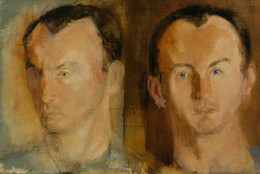 Larry Rivers. Double Portrait of Frank O’Hara. 1955. Oil on canvas, 15 1/4 × 25 1/8&#34; (38.4 × 63.6 cm). Gift of Stuart Preston. © 2019 Estate of Larry Rivers/Licensed by VAGA, New York, NY