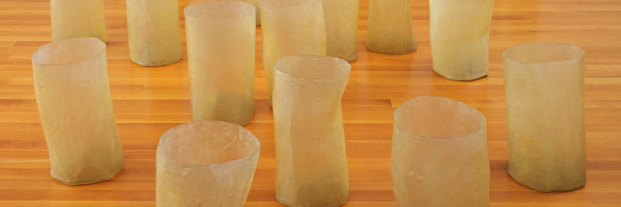 Eva Hesse. Repetition Nineteen III. 1968. Fiberglass and polyester resin, 19 units, each 19 to 20 1/4&#34; (48 to 51 cm) × 11 to 12 3/4&#34; (27.8 to 32.2 cm) in diameter. Gift of Charles and Anita Blatt. © 2019 Estate of Eva Hesse. Galerie Hauser &amp; Wirth, Zurich