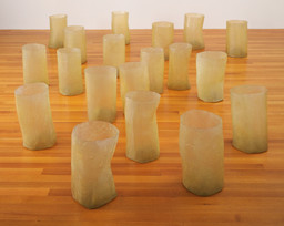 Eva Hesse. Repetition Nineteen III. 1968. Fiberglass and polyester resin, 19 units, each 19 to 20 1/4&#34; (48 to 51 cm) × 11 to 12 3/4&#34; (27.8 to 32.2 cm) in diameter. Gift of Charles and Anita Blatt. © 2019 Estate of Eva Hesse. Galerie Hauser &amp; Wirth, Zurich