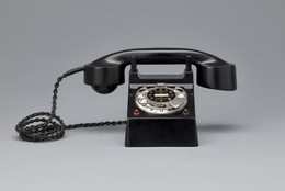 Richard Schadewell. Frankfurt (“Bauhaus”) telephone. 1929. Manufacturer: H. Fuld &amp; Co. Telefon und Telegraphenwerke AG, Frankfurt. Bakelite, nickel-plated sheet brass and paint, 5 1/8 × 4 5/16 × 6 1/8&#34; (13 × 11 × 15.5 cm). Gift of Jo Carole and Ronald S. Lauder