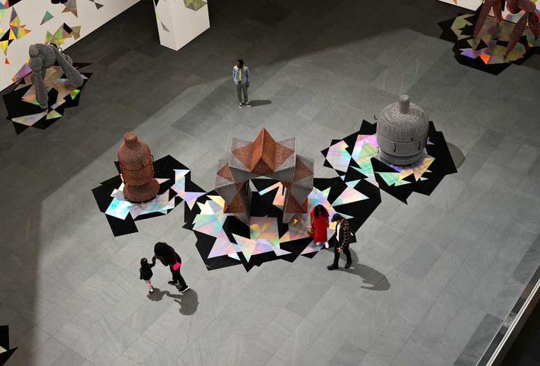 A view of the Donald B. and Catherine C. Marron Atrium. Shown: Haegue Yang. Handles. 2019. Commissioned for the Donald B. and Catherine C. Marron Atrium by The Museum of Modern Art, New York. ￼ Haegue Yang. Installation view, The Museum of Modern Art, New York, October 21, 2019–Spring 2020. Photo: Noah Kalina