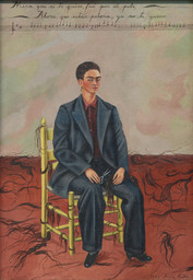 Frida Kahlo. Self-Portrait with Cropped Hair. 1940. Oil on canvas, 15 3/4 × 11&#34; (40 × 27.9 cm). Gift of Edgar Kaufmann, Jr. © 2019 Banco de México Diego Rivera Frida Kahlo Museums Trust, Mexico, D.F./Artists Rights Society (ARS), New York